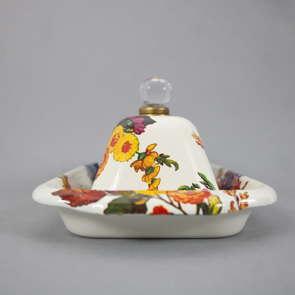 Mackenzie Childs White Multi Color Flower Market 8.75" Butter Box