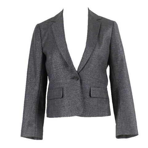 Theory Sz 6 Charcoal Metallic Collared One Button Wool Laine Blend Blazer Jacket