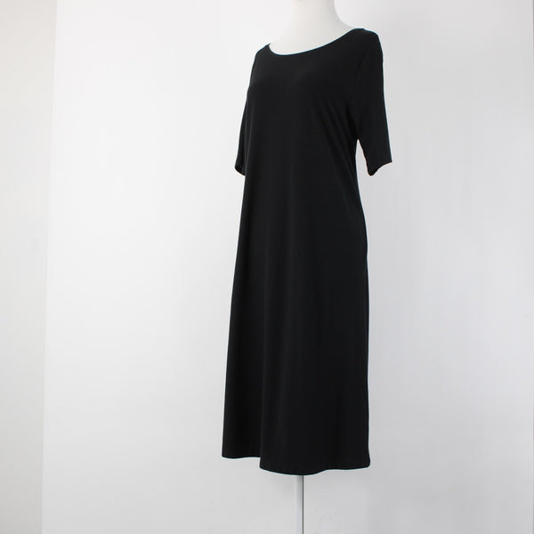 Pure Jill Sz M Black Stretch Shrt Sleeve Unlined Pima Cotton Modal Spandex Dress