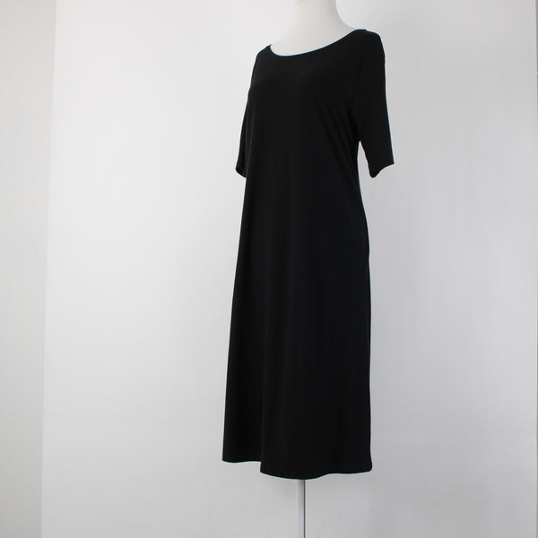 Pure Jill Sz M Black Stretch Shrt Sleeve Unlined Pima Cotton Modal Spandex Dress