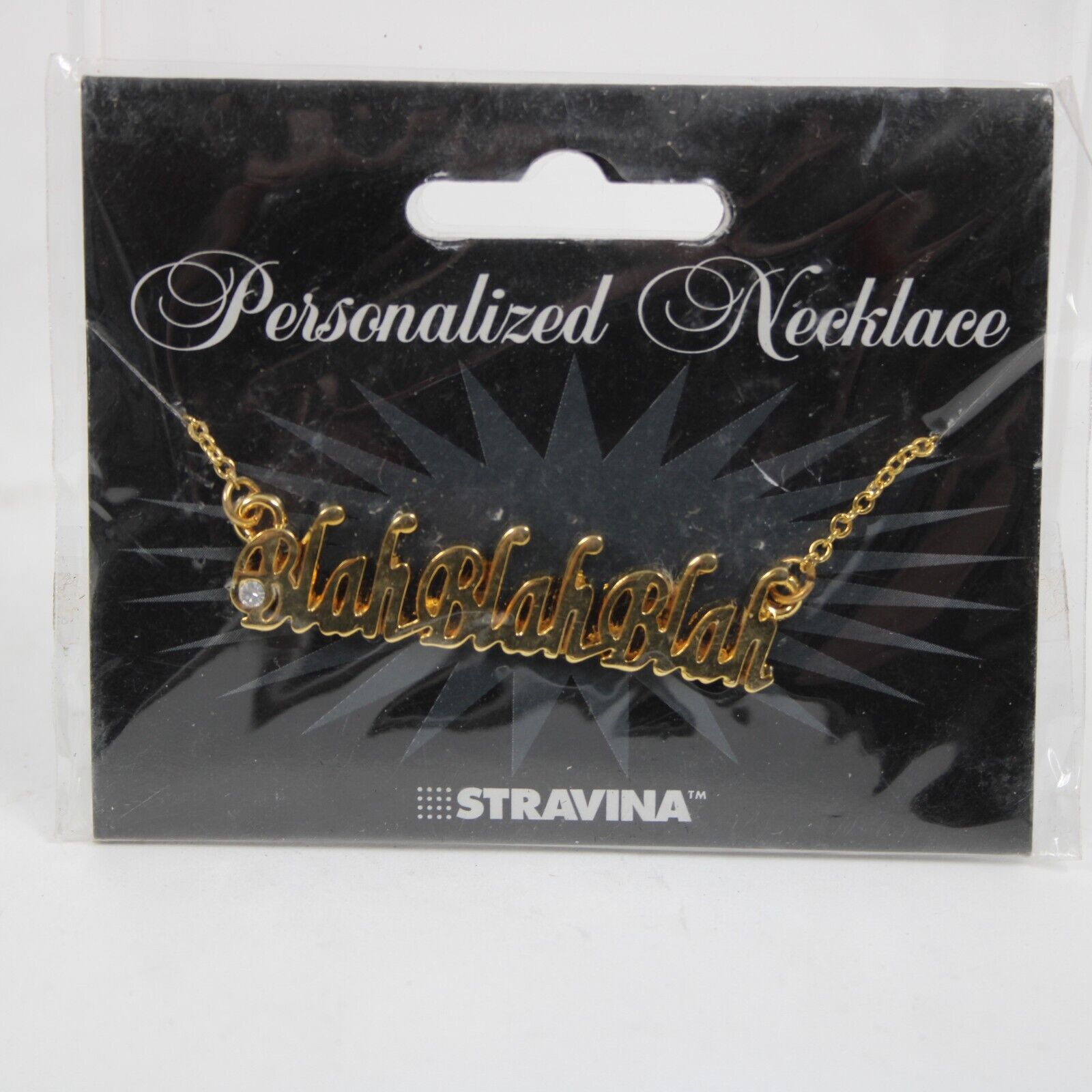 BLAHBLAHBLAH Name Goldtone Rhinestone Accent 14.5" w 4.5 Multi Ring Ext Necklace