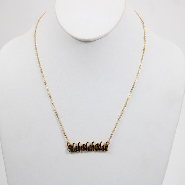 BLAHBLAHBLAH Name Goldtone Rhinestone Accent 14.5" w 4.5 Multi Ring Ext Necklace
