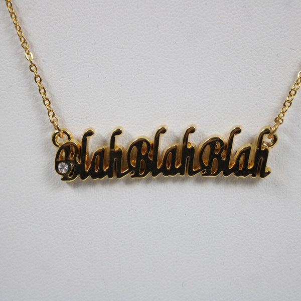BLAHBLAHBLAH Name Goldtone Rhinestone Accent 14.5" w 4.5 Multi Ring Ext Necklace