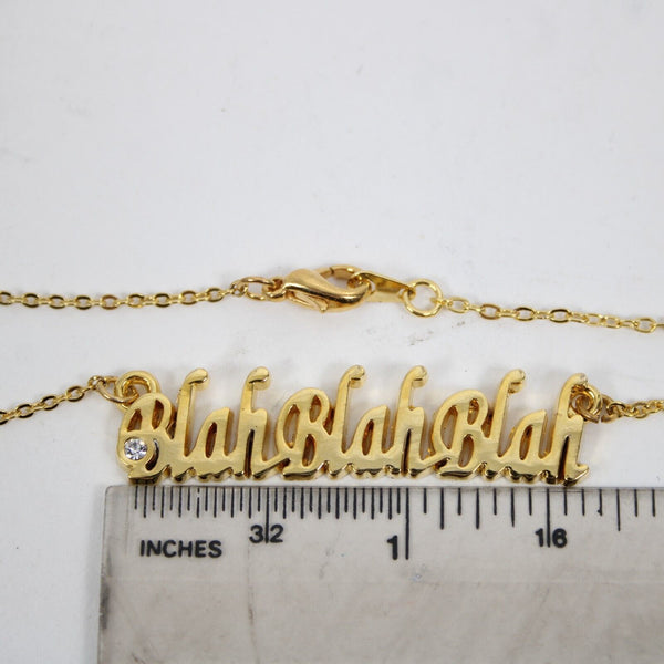 BLAHBLAHBLAH Name Goldtone Rhinestone Accent 14.5" w 4.5 Multi Ring Ext Necklace