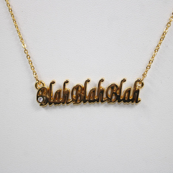 BLAHBLAHBLAH Name Goldtone Rhinestone Accent 14.5" w 4.5 Multi Ring Ext Necklace
