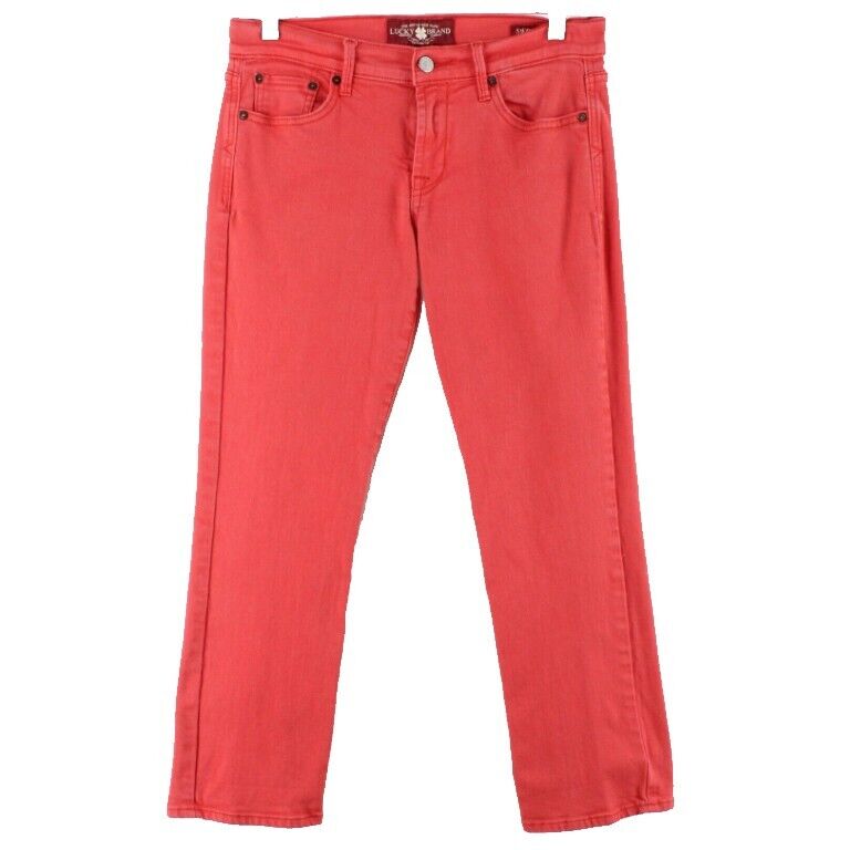 Lucky Sweet n Crop Sz 4 / 27 x 26 Faded Red Cotton Blend Denim Crop Jeans