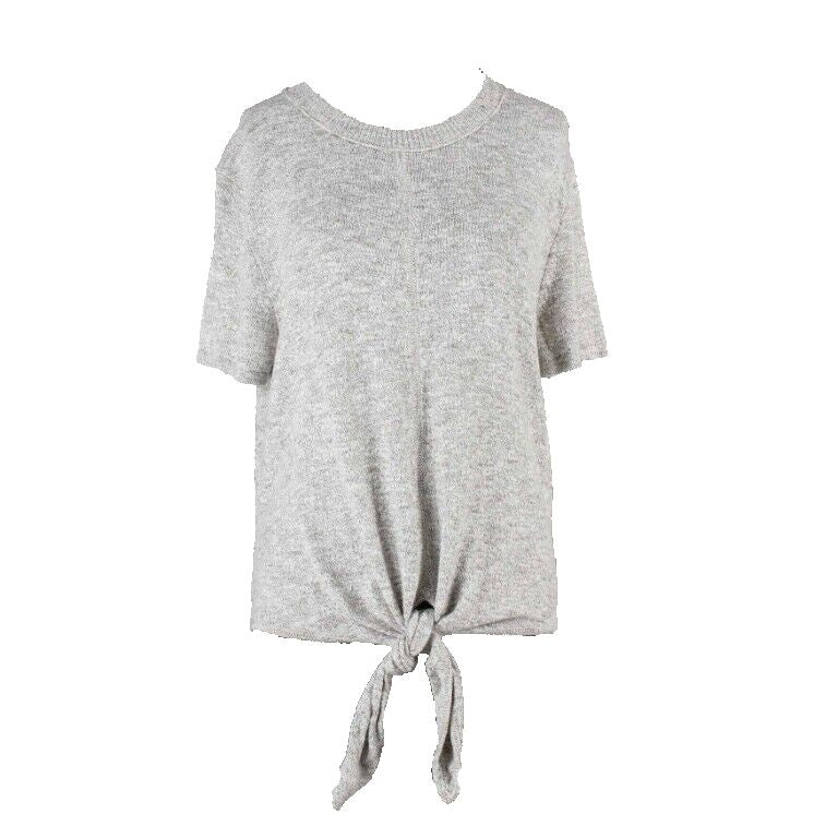 Madewell Sz M Heather Gray Knot Hem 100% Cotton Knit Sweater Top