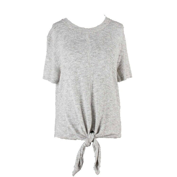 Madewell Sz M Heather Gray Knot Hem 100% Cotton Knit Sweater Top