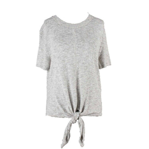 Madewell Sz M Heather Gray Knot Hem 100% Cotton Knit Sweater Top
