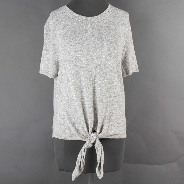 Madewell Sz M Heather Gray Knot Hem 100% Cotton Knit Sweater Top
