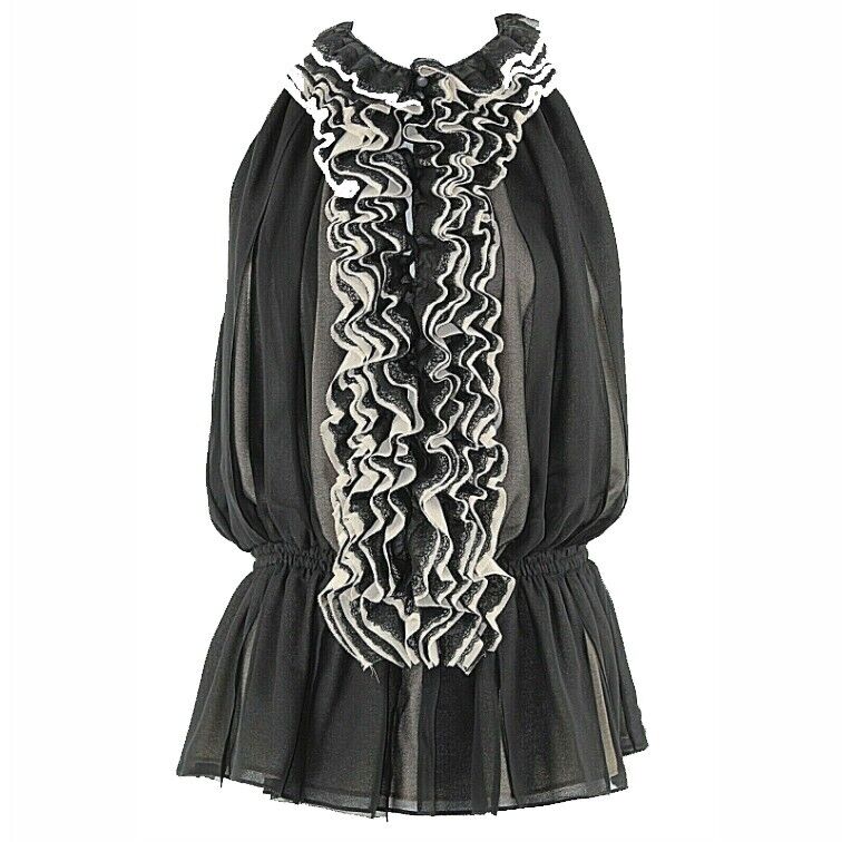 Neiman Marcus for Target M Black Taupe Chiffon Nylon Ruffles Polyester Top