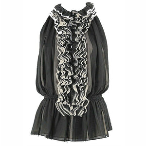 Neiman Marcus for Target M Black Taupe Chiffon Nylon Ruffles Polyester Top