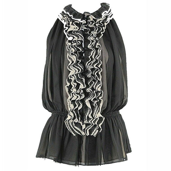 Neiman Marcus for Target M Black Taupe Chiffon Nylon Ruffles Polyester Top