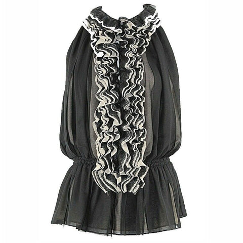 Neiman Marcus for Target M Black Taupe Chiffon Nylon Ruffles Polyester Top