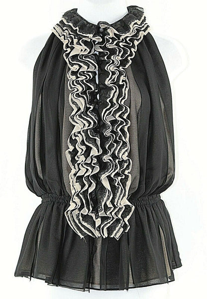 Neiman Marcus for Target M Black Taupe Chiffon Nylon Ruffles Polyester Top