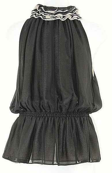 Neiman Marcus for Target M Black Taupe Chiffon Nylon Ruffles Polyester Top