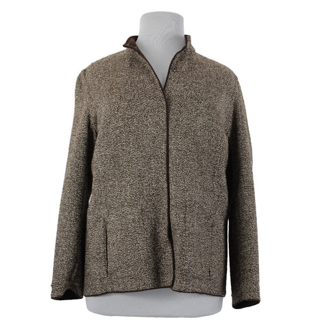 Coldwater Creek NEW $99 Sz 1X Brown Cream Pockets Polyester Wool Jacket