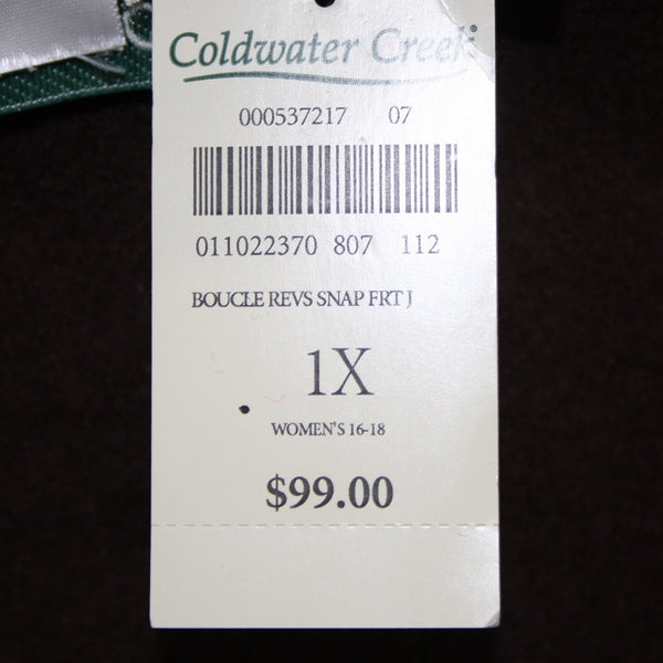 Coldwater Creek NEW $99 Sz 1X Brown Cream Pockets Polyester Wool Jacket