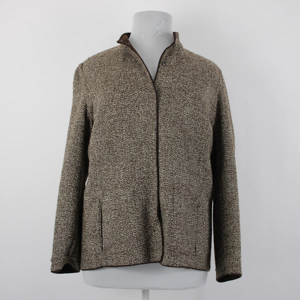 Coldwater Creek NEW $99 Sz 1X Brown Cream Pockets Polyester Wool Jacket