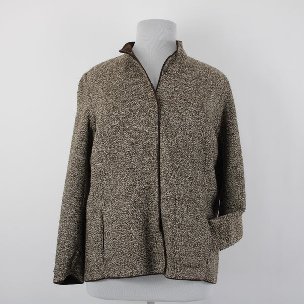 Coldwater Creek NEW $99 Sz 1X Brown Cream Pockets Polyester Wool Jacket