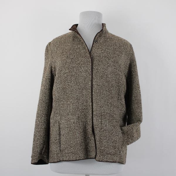Coldwater Creek NEW $99 Sz 1X Brown Cream Pockets Polyester Wool Jacket