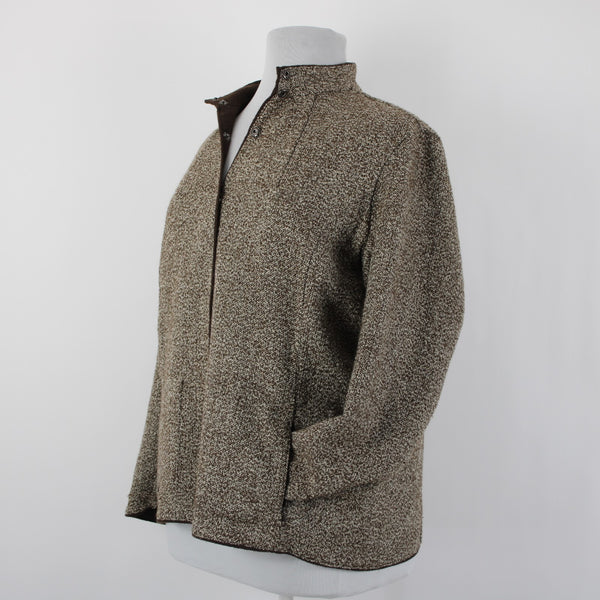 Coldwater Creek NEW $99 Sz 1X Brown Cream Pockets Polyester Wool Jacket