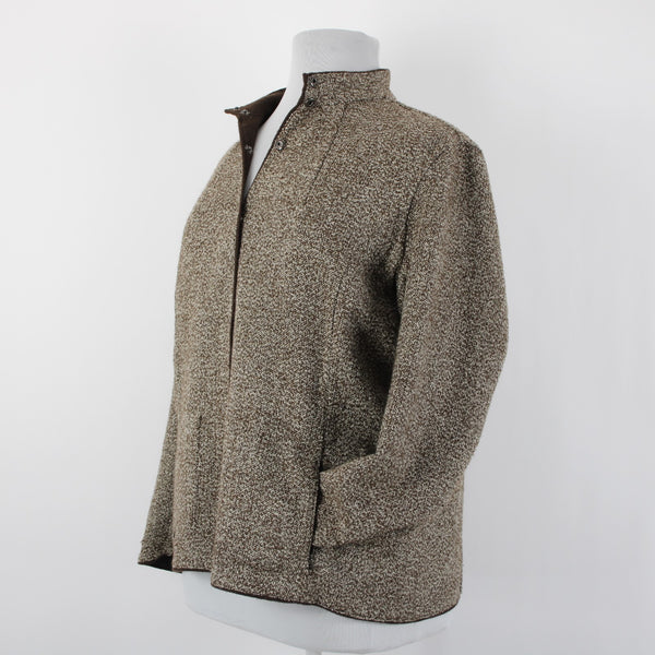 Coldwater Creek NEW $99 Sz 1X Brown Cream Pockets Polyester Wool Jacket