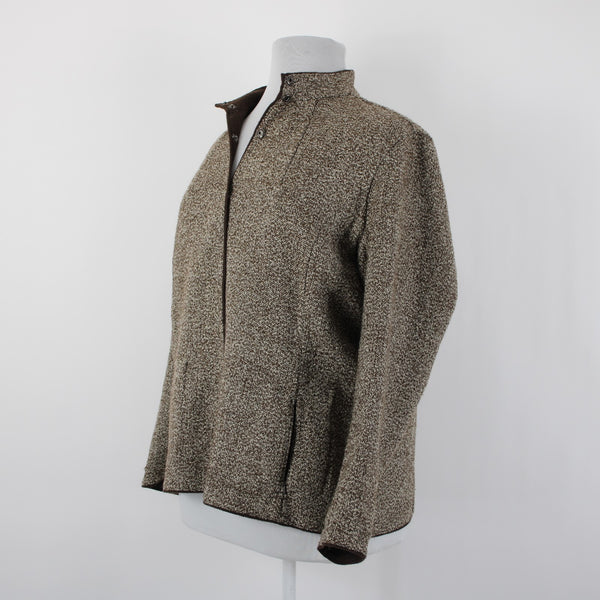 Coldwater Creek NEW $99 Sz 1X Brown Cream Pockets Polyester Wool Jacket