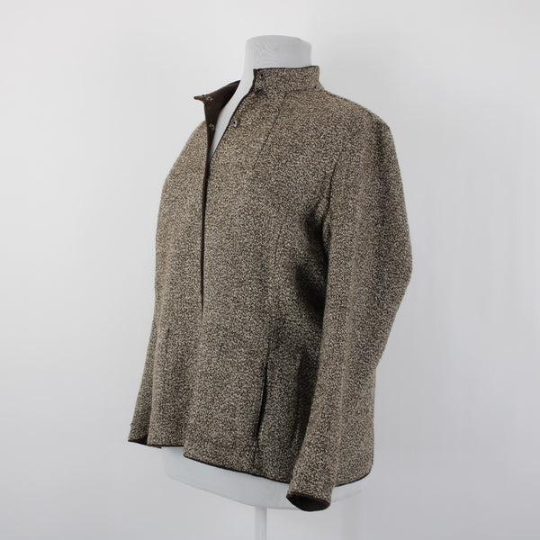 Coldwater Creek NEW $99 Sz 1X Brown Cream Pockets Polyester Wool Jacket