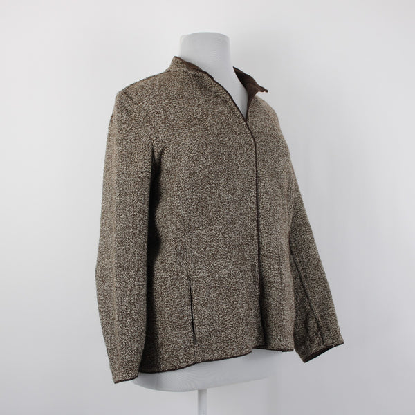 Coldwater Creek NEW $99 Sz 1X Brown Cream Pockets Polyester Wool Jacket