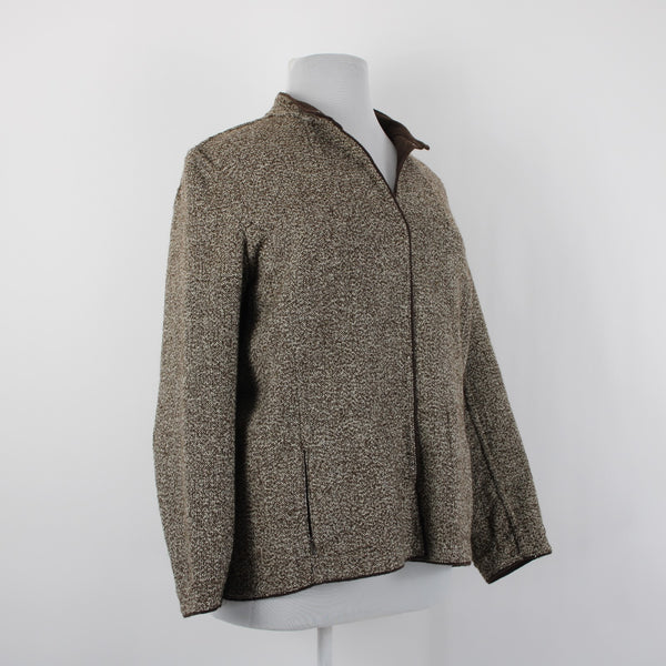 Coldwater Creek NEW $99 Sz 1X Brown Cream Pockets Polyester Wool Jacket