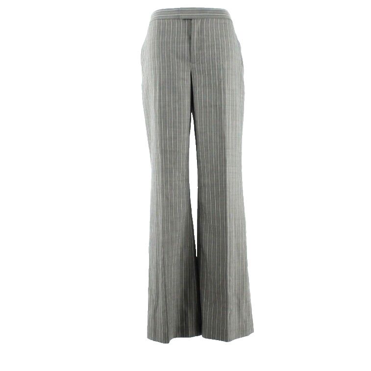Ellen Tracy New $248 Sz 8 x 33" Gray Aqua White Stripe 100% Wool Unlined Pant