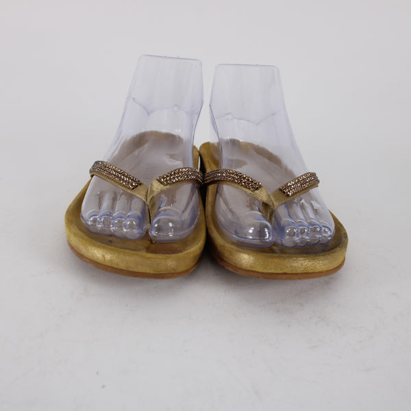 Pedro Garcia Sandals Sz 35 Gold Lurex Burnished Gold Rhinestones Sissi Sandals