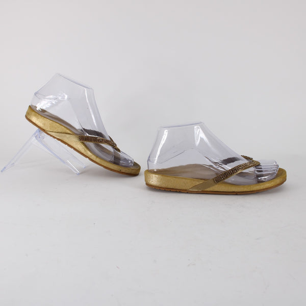 Pedro Garcia Sandals Sz 35 Gold Lurex Burnished Gold Rhinestones Sissi Sandals