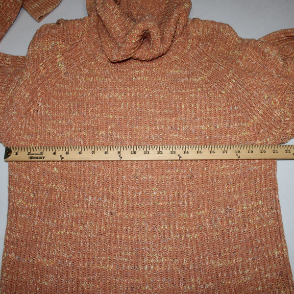 Free People Sweater Sz XS Orange Multi Colored Turtleneck Knit Cotton Sweater