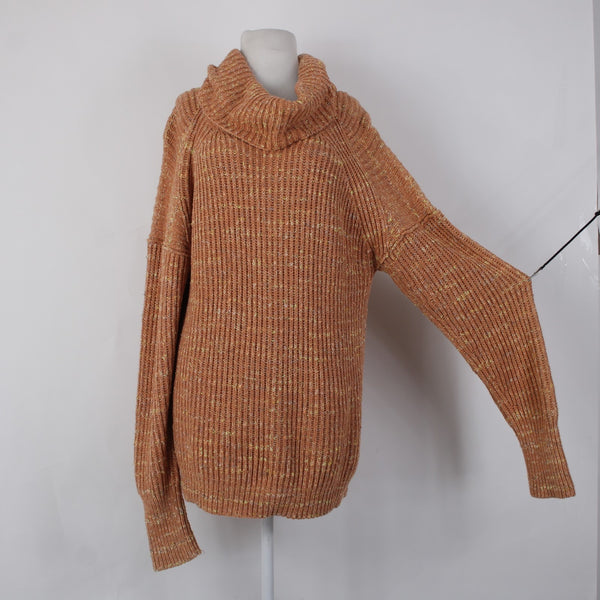 Free People Sweater Sz XS Orange Multi Colored Turtleneck Knit Cotton Sweater