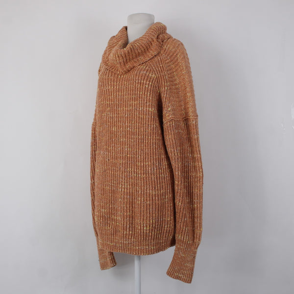 Free People Sweater Sz XS Orange Multi Colored Turtleneck Knit Cotton Sweater