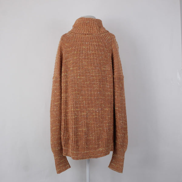 Free People Sweater Sz XS Orange Multi Colored Turtleneck Knit Cotton Sweater