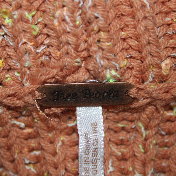 Free People Sweater Sz XS Orange Multi Colored Turtleneck Knit Cotton Sweater