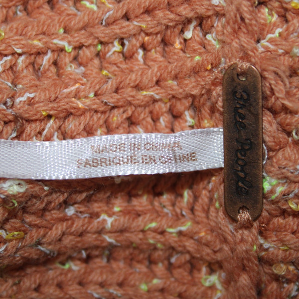 Free People Sweater Sz XS Orange Multi Colored Turtleneck Knit Cotton Sweater