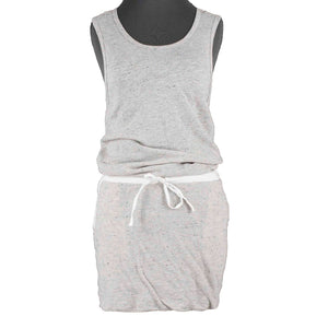 Monrow Sz S Tan Cream Drawstring Cotton Polyester Linen Viscose Tank Dress