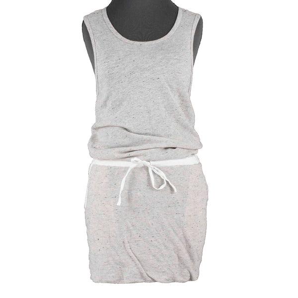 Monrow Sz S Tan Cream Drawstring Cotton Polyester Linen Viscose Tank Dress