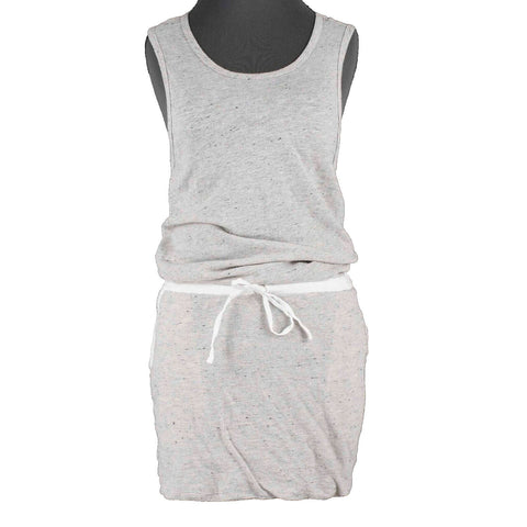 Monrow Sz S Tan Cream Drawstring Cotton Polyester Linen Viscose Tank Dress