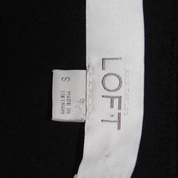 Loft Sz S Black Double Scoop Ruffle Cold Shoulder Rayon Blend Midi Knit Dress