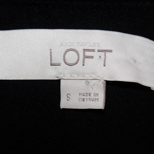 Loft Sz S Black Double Scoop Ruffle Cold Shoulder Rayon Blend Midi Knit Dress