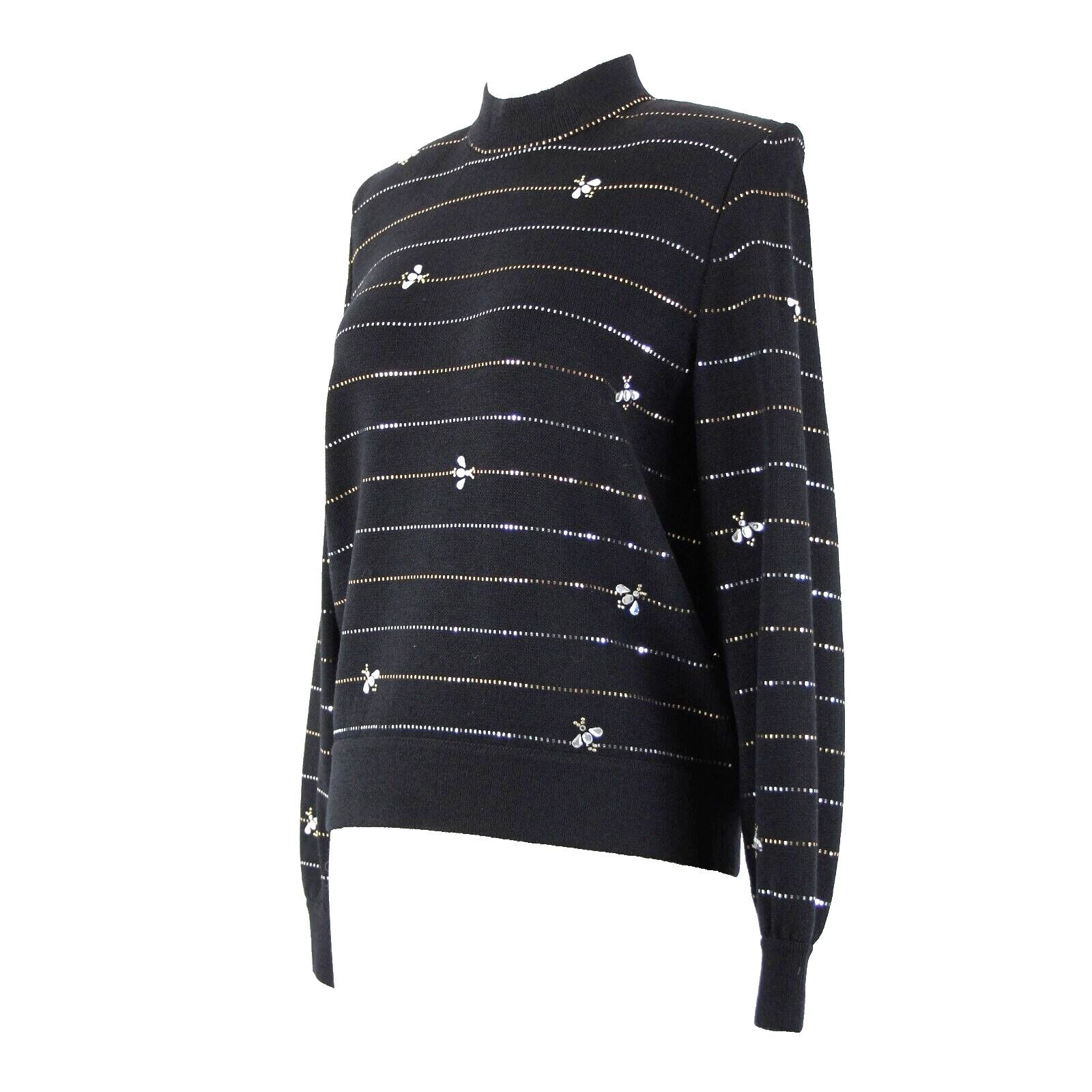 St John Evening Sz S Black Gold Rhinestones Paillettes Bees Santana Knit Sweater