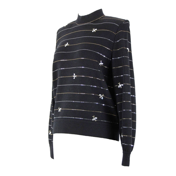 St John Evening Sz S Black Gold Rhinestones Paillettes Bees Santana Knit Sweater