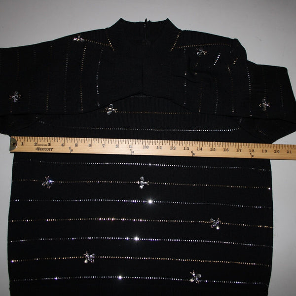 St John Evening Sz S Black Gold Rhinestones Paillettes Bees Santana Knit Sweater