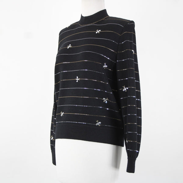 St John Evening Sz S Black Gold Rhinestones Paillettes Bees Santana Knit Sweater