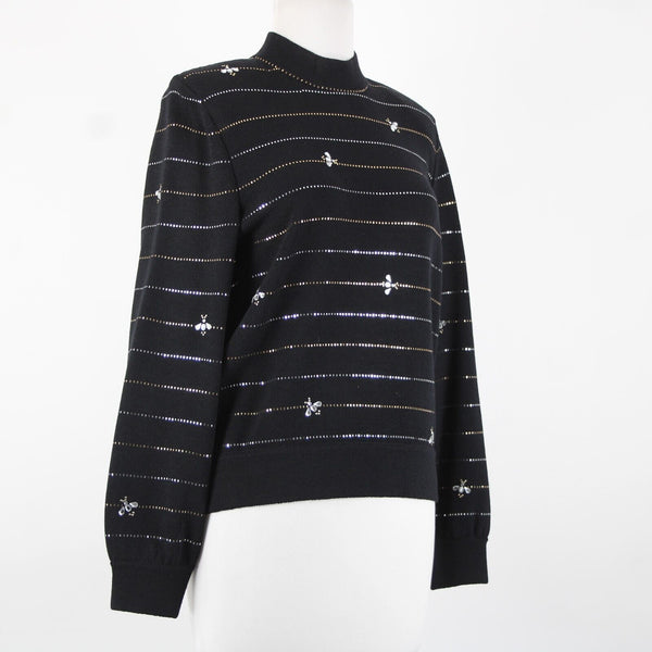 St John Evening Sz S Black Gold Rhinestones Paillettes Bees Santana Knit Sweater